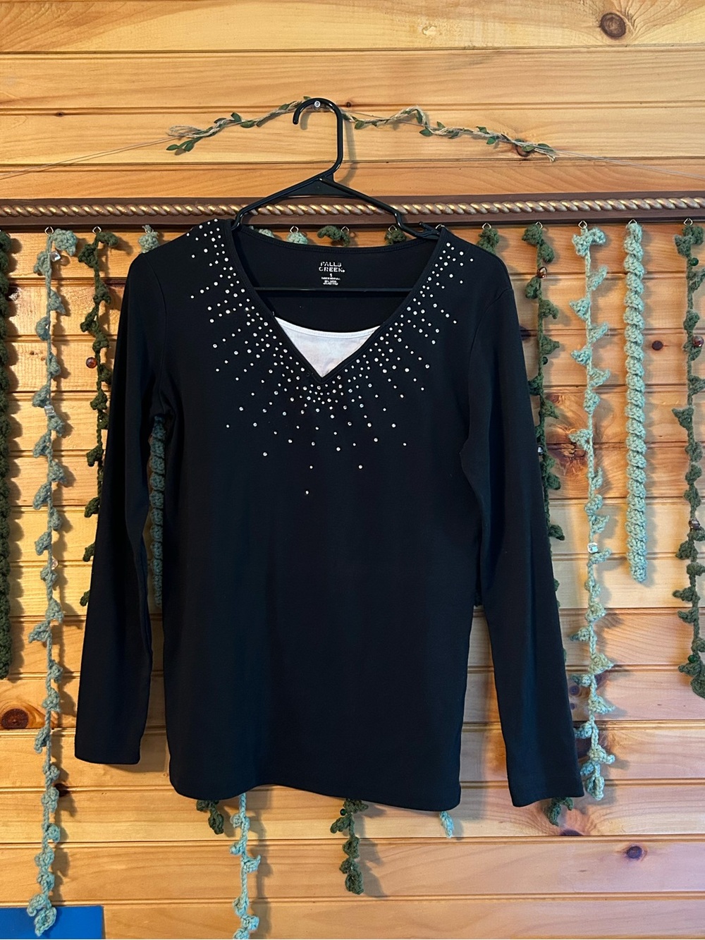 Falls Creek Black Long-Sleeve V-Neck Top with Sparkly Accents